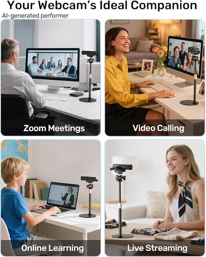 Webcam Tripod Stand for Desk, Newly Upgraded Small Base & 360° Ballhead & Height Adjustable, Ideal for Logitech Webcam C922 C930e C920 C615 C960 BRIO 4K NexiGo N60, Phone Holder with 1/4" Thread