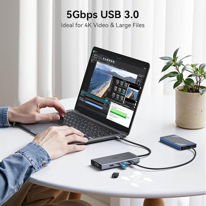 Laptop Docking Station 4 Monitors, 9 in 1 Docking Station Dual Monitor for Dell HP, USB C Docking Station 3 Monitor to 2 HDMI,DP,VGA,3 USB,PD,100W PD,Ethernet, USB C Hub Dock Adapter for Surface