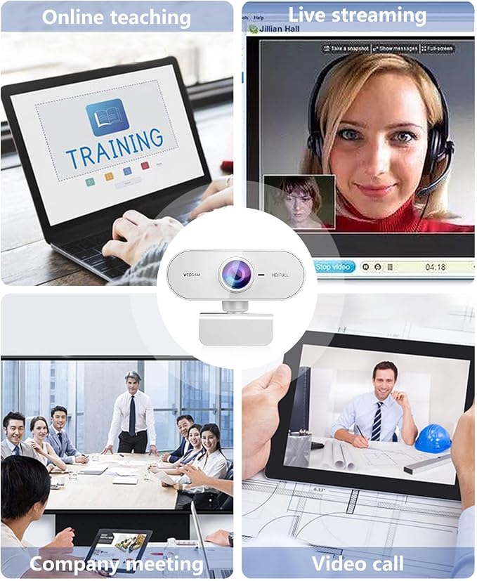 Webcam 1080P HD Web cam for PC with Microphone,Noise Cancellation,Wide-Angle Lens,Auto Light Correction,Plug & Play USB Webcams for Laptop,Desktop,PC,Mac,Zoom,Skype White