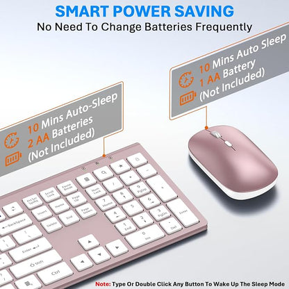 Wireless Keyboard and Mouse Combo, Full Size Keyboard and Mouse, Long Battery Life, Optical Mouse, 2.4G Lag-Free Cordless Mice Keyboard Set Ultra Slim Design for Computer, Laptop, PC, Mac (Pink)