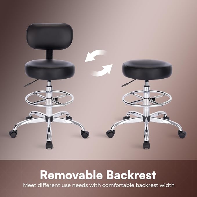 SUPERJARE Drafting Chair with Back, Set of 2, Swivel Barstools, Adjustable Height Rolling Stool with Footrest, Standing Desk Chair for Counter Height Desk, Shop, Home & Kitchen, Clinic & Studio, Black