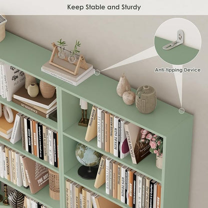 FOTOSOK 6-Tier Open Bookcase and Bookshelf, Freestanding Display Storage Shelves Tall Bookcase for Bedroom, Living Room and Office,Green Set of 2