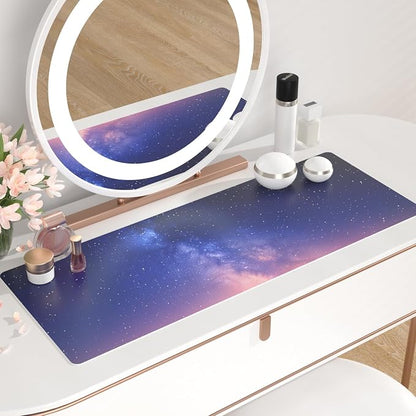 QIYI Desk Pad, Galaxy PU Leather Desk Blotter Protector, Waterproof Computer Desk Mat, Keyboard Mouse Pads, Non Slip Base Home & Office Accessories, Extended Large Size 31.5" x 11.8" - Starry Sky