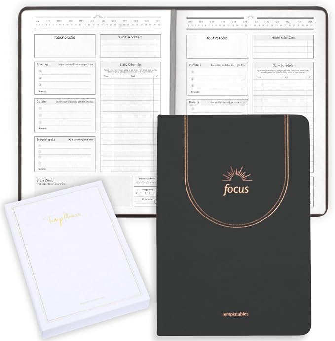 ADHD Daily Planner for Neurodivergent Adults – Premium Leather Productivity & Task Management Planner with Guided Focus Pages, 170gsm Paper, Gold Foiling & Gift Box – Undated | A5 (Black)