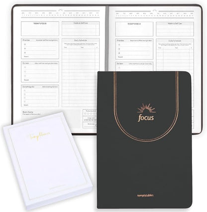 ADHD Daily Planner for Neurodivergent Adults – Premium Leather Productivity & Task Management Planner with Guided Focus Pages, 170gsm Paper, Gold Foiling & Gift Box – Undated | A5 (Black)