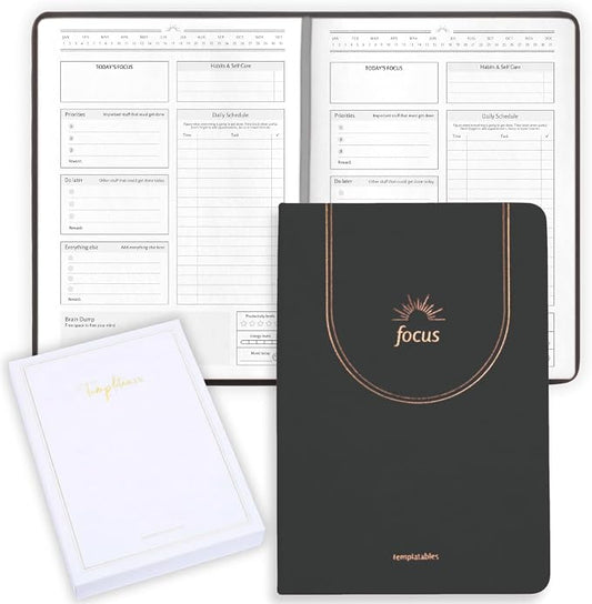 ADHD Daily Planner for Neurodivergent Adults – Premium Leather Productivity & Task Management Planner with Guided Focus Pages, 170gsm Paper, Gold Foiling & Gift Box – Undated | A5 (Black)