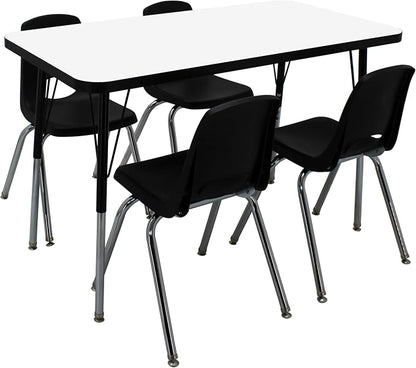 FDP Dry-Erase Rectangle Activity School and Office Table (24 x 48 inch), Standard Legs with Swivel Glides, Adjustable Height 19-30 inches; Quick Ship Single Box - Whiteboard Top and Black Edge