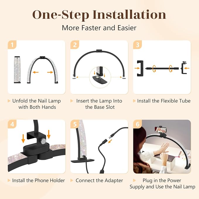 Half Moon Light for Nail Desk: 29" Foldable Half Moon Nail Desk Lamp with Phone Holder for Beginner - Arch Tech Light with 3 Color Modes & 10 Brightness for Manicure Salon (Black Diamond, Large)