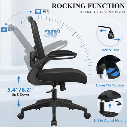 FelixKing Office Chair, Ergonomic Desk Chair Breathable Mesh Chairs Adjustable High Back Lumbar Support Flip-up Armrests, Executive Rolling Swivel Comfy Computer Chairs Home Office Black