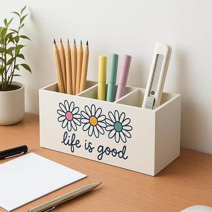 Inspirational Pen Pencil Holder for Desk, Motivational Gifts for Women, Trendy Preppy Daisy Flower Makeup Brush Toothbrush Holder for Vanity Bathroom
