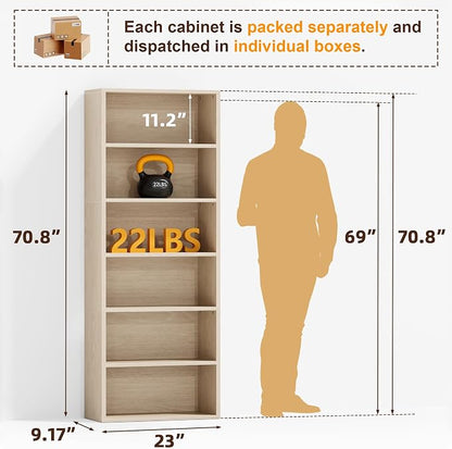 Furniwell 71" Tall Bookcase Bookshelves, 6 Tier Floor Standing Bookcases Open Frame, Modern Display Storage Organizer for Home Office, Living Room, Bedroom, Study Room (Beige, 2 Pcs)
