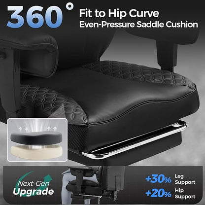GTPLAYER Big and Tall Gaming Chair 400lbs Heavy Duty Office Chair with Foot Rest & Ergonomic Pocket Spring Lumbar Support, High Back 3D Saddle Shaped Cushion for Back Pain Relief, Matte-Black