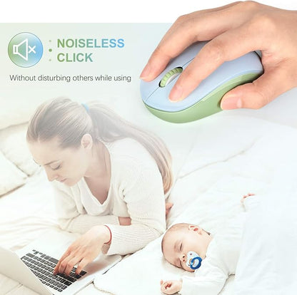 seenda Wireless Mouse for Laptop, 2.4G Noiseless Mouse with USB Receiver - Optical Tracking Portable Computer Mice for Chromebook, PC, Tablet, Windows, 24 Months Battery Life - Light Blue&Olive Green