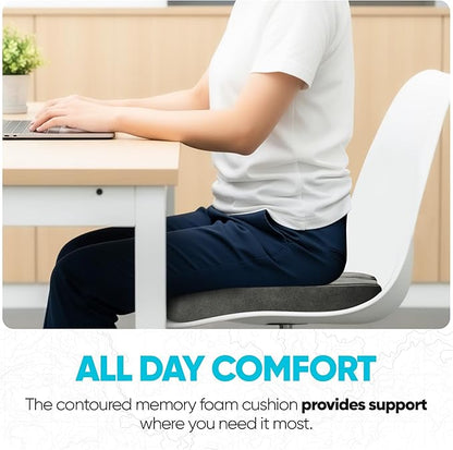 FORTEM Seat Cushion, Office Chair Cushion, Memory Foam Car Seat Cushions, Sciatica Coccyx Tailbone Pain Relief, Chair Cushions for Back Support, Sitting Pad for Gaming, Washable Cover, Non Slip