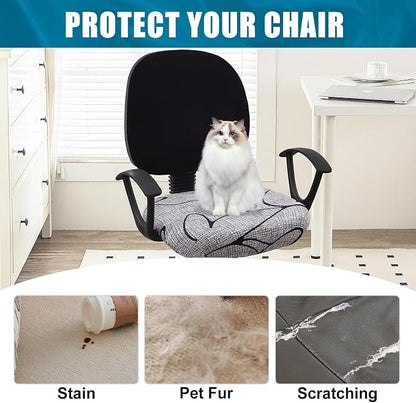 Smiry Printed Office Computer Chair Seat Covers, Stretch Fit Universal Desk Rotating Chair Cover Washable Removable Seat Cushion Protectors - Grey and Black