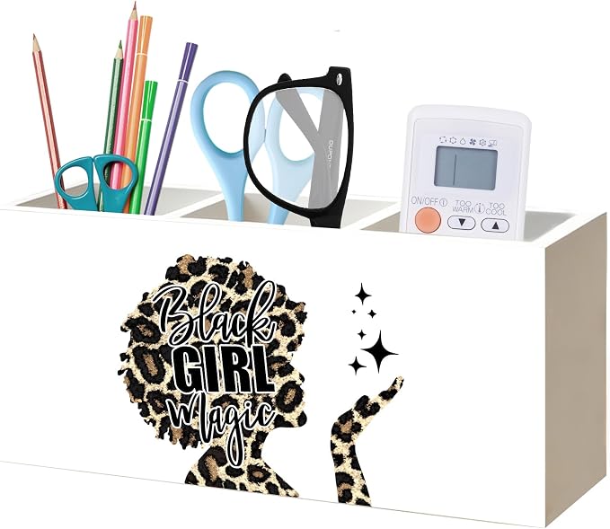 Black Girl Magic Leopard Print Makeup Brush Toothbrush Holder for African American Women, Black Women Empowerment Cheetah Print Wood Signs Pen Pencil Holder Organizer Desk Accessories