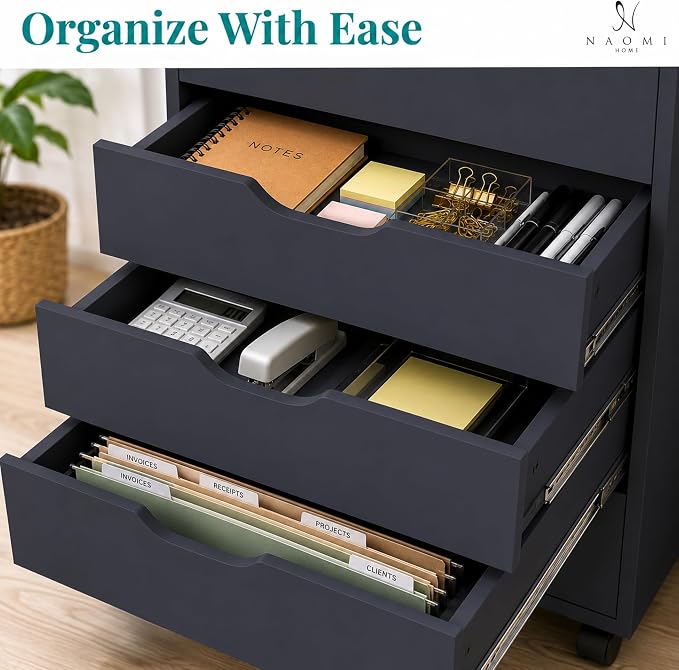 Naomi Home Debbie Office File Cabinet with 7 Drawers, Rolling Storage Organizer for Home Office & Workspace