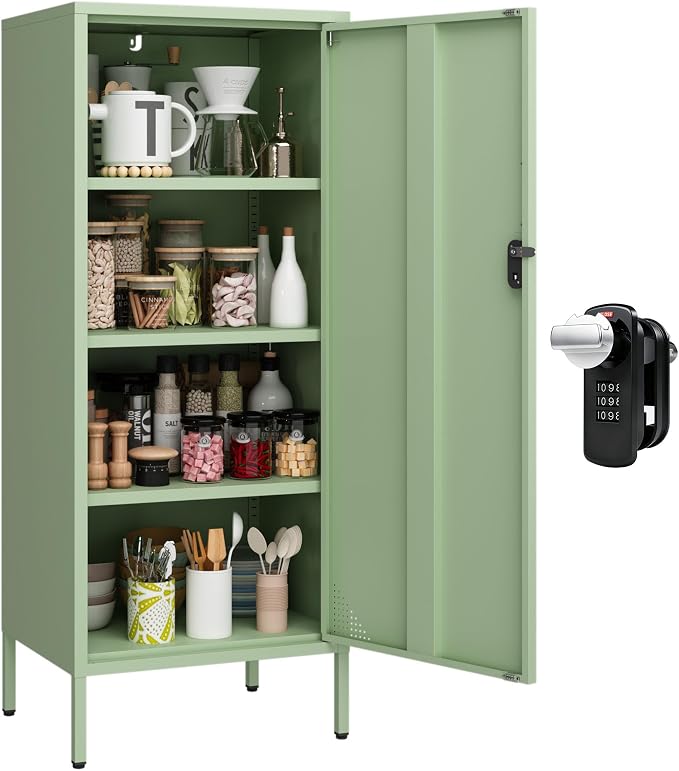 Steehoom Metal Locker Cabinet Lockable Bathroom Storage Cabinet Black 4 Tier Employee Lockers for Home, School, Office, Garage (Green, 19.69" D x 15.75" W x 49.21" H)
