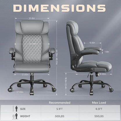 Office Chair-Executive High Back Breathable Big and Tall Office Chair Flip-up Armrests Lumbar Support-Ergonomic Leather Rolling Swivel Chair with Rock Function for Working Studying Gaming,2 Pack