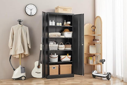 Guizeeopo Metal Storage Cabinet with Adjustable Shelves, Garage Storage Cabinets with Doors and Shelves, File Cabinets for Home Office, Kitchen Pantry Cabinet, 71'H, Black