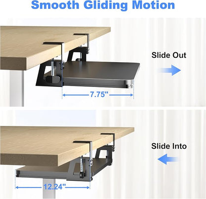 XINLEI Keyboard Tray Under Desk Large C-Clamp 25.6” (30” Including Clamps) x 11.8” Slide-Out Platform Computer Drawer Pull Out Keyboard & Mouse Tray Black DSF4