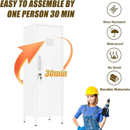 erosoei 47.24" H Metal Locker Storage Cabinet, Office Locker with 3 Adjustable Shelves, Steel Cabinet with 1 Door, High Legs Organizer for Home Office, Kitchen, Living Room, Bedroom and Bathroom
