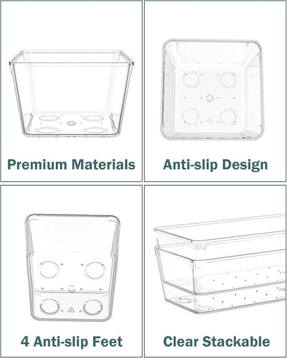 55Pcs Clear Plastic Drawer Organizers Set, 4size makeup drawer organizer trays for vanity,desk,bathroom,office,nightstand,gadgets for kitchen drawer, Versatile drawer divider storage bins