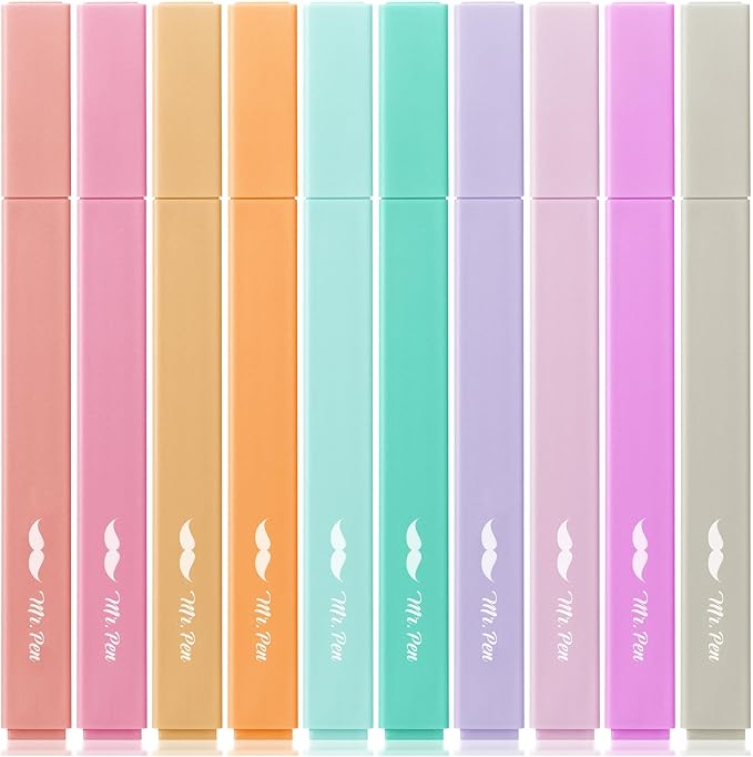 Mr. Pen- Aesthetic Highlighters No Bleed, 10 Pack, Candy Colors, Chisel Tip | Cute Highlighters Assorted Colors for Journaling, Highlighting, Underlining, Fast Dry, Back to School Supplies