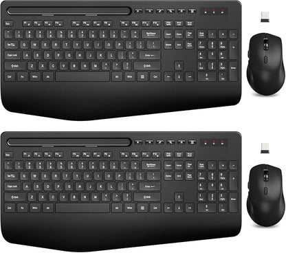 SABLUTE Wireless Keyboard and Mouse, Wrist Rest, Phone Holder, 2.4G Lag-Free Ergonomic Keyboards Mouse Combo, KM23D Silent Keyboard Cordless Set for Computer, Laptop, Windows (2 Pack)