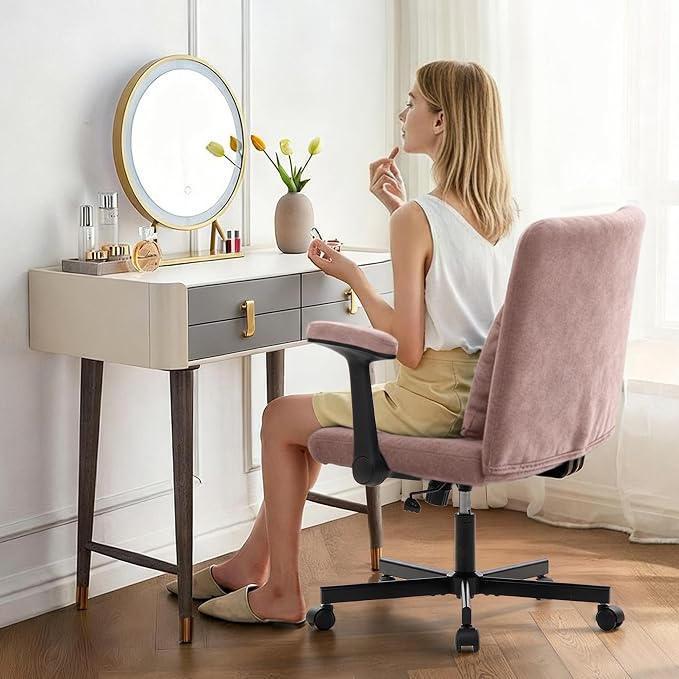 Ergonomic Cross Legged Chair with Wheels, 360 Swivel Meditation Chair, ADHD Chair, Criss Cross Desk Chair with Lumbar Support and Adjustable Stool, Wide Seat Cushion, Light Pink