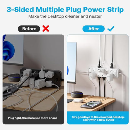 Power Strip Surge Protector Flat Plug with 20 AC Outlets 6 USB Chagring Ports, 1875W/15A, 2700J, 15 Ft Heavy Duty Extension Cord for Home, Office, Dorm, Gaming,ETL Listed (White, 15Feet)