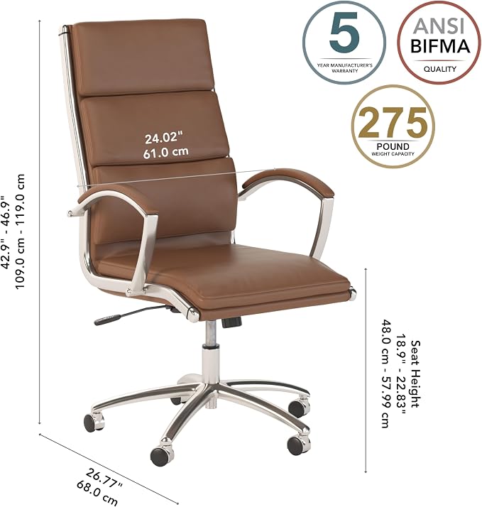 Bush Home Somerset High Back Leather Executive Office Chair in Saddle Tan