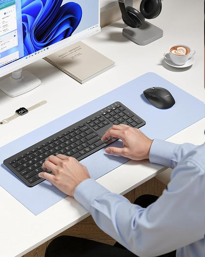 seenda Wireless Keyboard and Mouse Combo for Windows PC, Laptop, Mac, iPad, Bluetooth & 2.4G 3-Device Multi-Connection, Ultra Slim Full Size Quiet Keyboard, Adjustable DPI Mouse, Black