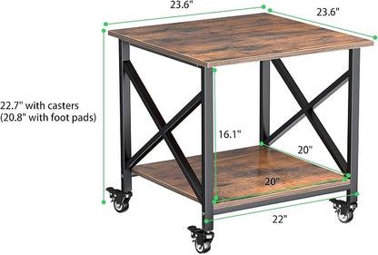Printer Stand, 23.6 x 23.6 Inches Large Printer Stand with Storage Shelf, 2 Tier Printer Table for Home Office, Rolling Printer Cart with Industrial Wheels, Mini Fridge Stand Table, Vintage Brown