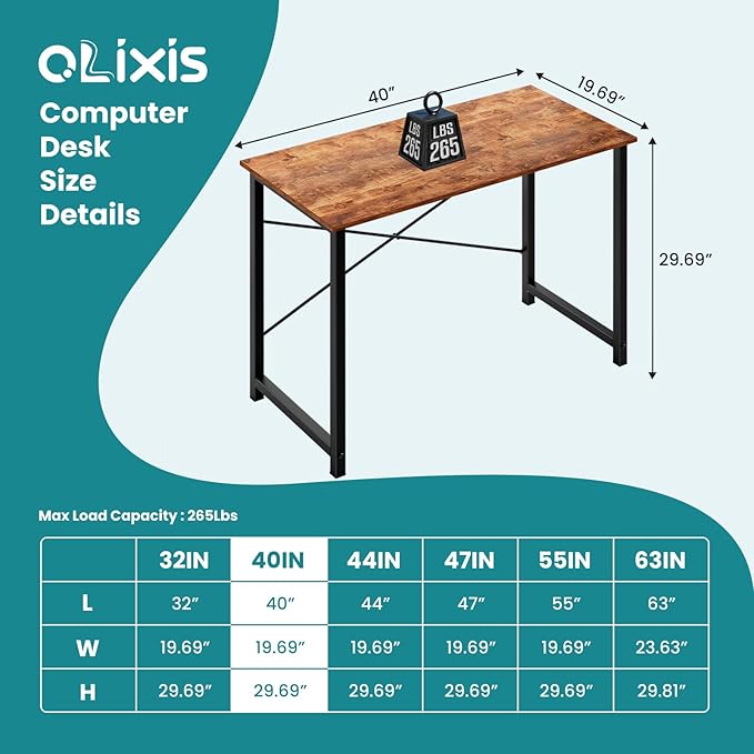 OLIXIS 40 Inch Home Office Desk, Small Computer Gaming Work Table with X-Shaped Reinforcement, Metal Frame Simple Writing Study Table for Bedroom, Rust