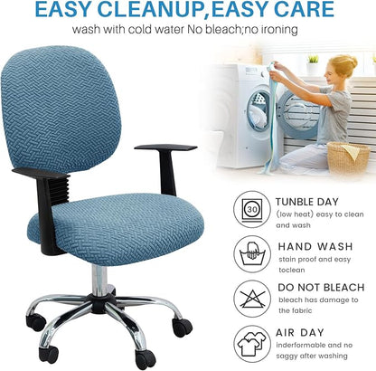 MIFXIN Computer Office Chair Cover Stretch Elastic Slipcover 2 Piece Jacquard Washable Computer Chair Covers Furniture Protector for Office Home, NO Chair Only Covers (Blue)