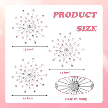 ZEXUIRU 3 Set Silver Starburst Wall Art for Home Decor Metal Bling Crystal Rhinestones Sunburst Wall Decor Sparkling Rhinestone Art Accent Silver - 13in