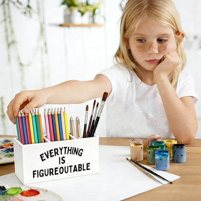 Inspirational Pen Pencil Holder for Desk, Inspirational Gifts for Women Men, Motivational Wooden Box Sign Decorations for Home Office Workplace Desk Tabletop