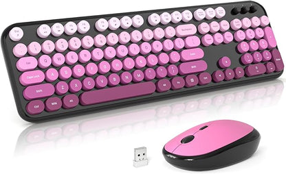 Atelus Wireless Keyboard and Mouse Combo, Typewriter Full Size Keyboard with Number Pad and 2 in 1 USB Connected Mouse for PC Computer Laptop Desktop Windows 7 8 10 11 (Black Pink)