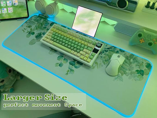 JMIYAV RGB Gaming Mouse Pad PC XL Large Extended Glowing Led Light Up Desk Pad Non-Slip Rubber Base Computer Mouse Pad Cute Mousepad Mat Spring Willow