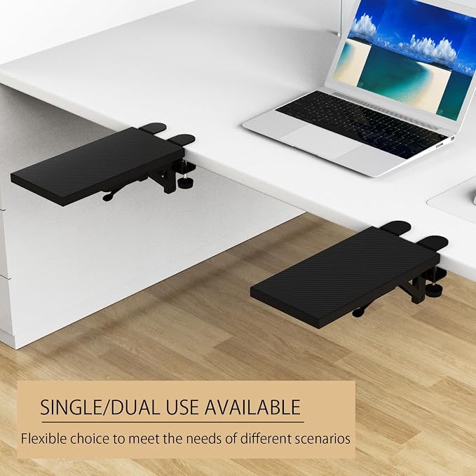 Sisyphy Ergonomics Desk Extender Tray, 11.8x5.9" Punch-Free Clamp on, Foldable Keyboard Drawer Tray, Table Mount Arm Wrist Rest Shelf, Computer Elbow Arm Support