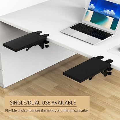 Sisyphy Ergonomics Desk Extender Tray, 11.8x5.9" Punch-Free Clamp on, Foldable Keyboard Drawer Tray, Table Mount Arm Wrist Rest Shelf, Computer Elbow Arm Support