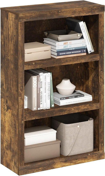 Furinno Rail Book Shelf, 3-Tier Classic Style Bookshelf, Bookcase with Open Shelf, 10.1 x 24.6 x 39, for Organization and Storage, for Living Room, Bedroom, Home Office, Amber Pine