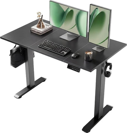 YDN Electric Standing Desk Adjustable Height, 48 x 24 Inches Sit Stand up Desk with Memory Presets & Cable Management, Home Office Desk for Office & Computer Workstation, Black Frame/Black Top