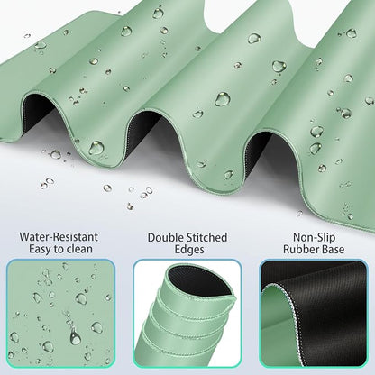 Desk Mat Green, Large Gaming Mouse Pad with Wrist Rest, 4in1 XXL Mousepad+Keyboard Wrist Rest+Mouse Pad Wrist Support+Cup Coaster Set Ergonomic Computer Desk Arm Wrist for Decor Home Office Women