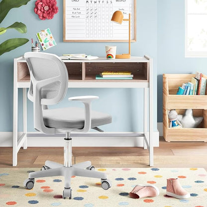 Kids Desk Chair, Height Adjustable Children Study Chair w/Lumbar Support, Swivel Mesh Seat, Universal Casters, Ergonomic Kids Task Chair for Boys Girls Aged 3-10, Home, School, Office(Grey)
