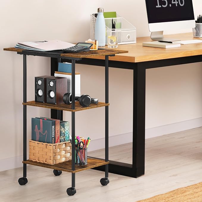 Large Printer Stand with Storage Rolling Printer Cart with Wheels 3 Tier Printer Table with Storage Shelf for Home Office Filing Scanner Fax Machine Heat Press Microwave, Rustic Brown