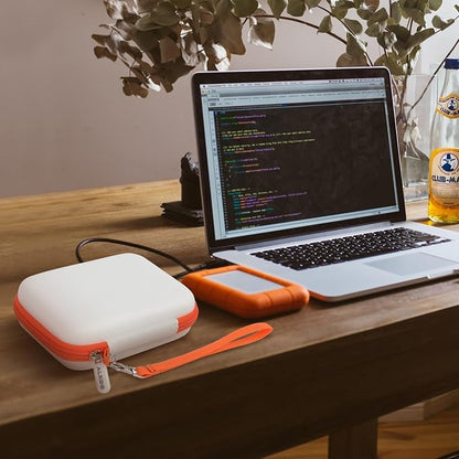 Case Compatible with LaCie Rugged Mini 1TB/ 2TB/ 4TB/ 5TB External Hard Drive Portable HDD, Storage Holder for Hard Drives for Mac and PC Computer & USB 3.0 2.0 Cable SD Cards (White)