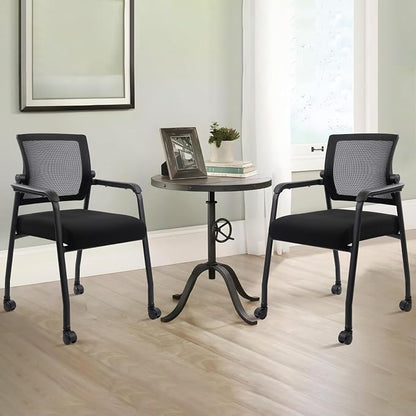 KLASIKA Waiting Room Chairs with Wheels, Adjustable Mesh Backrest, Desk Chair with Ergonomic Lumbar Support and Thickened Seats Cushion, 8 Pack Black
