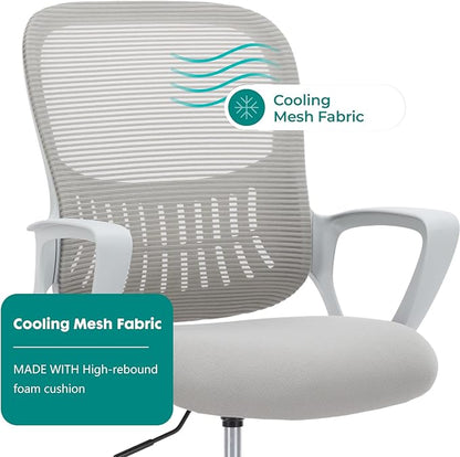 DUMOS Ergonomic Drafting Chair, Tall Office for Standing Desk, Counter with Height Adjustable and Comfortable Lumbar Support, Fixed Armrests, for Bedroom Livingroom, Dove Gray